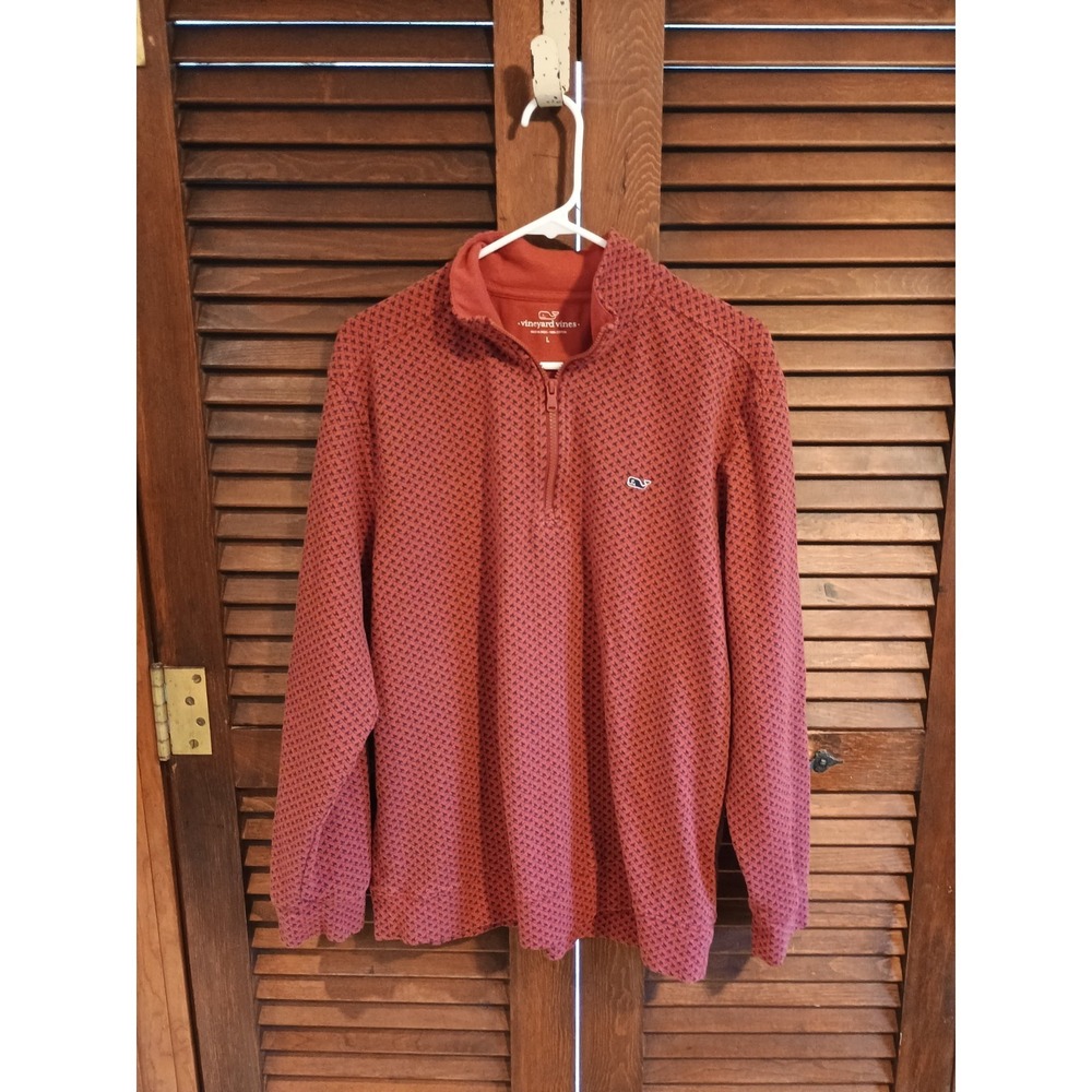 Vineyard Vines Red & Black Quarter-Zip Cotton Pullover Men's Large Check Pattern